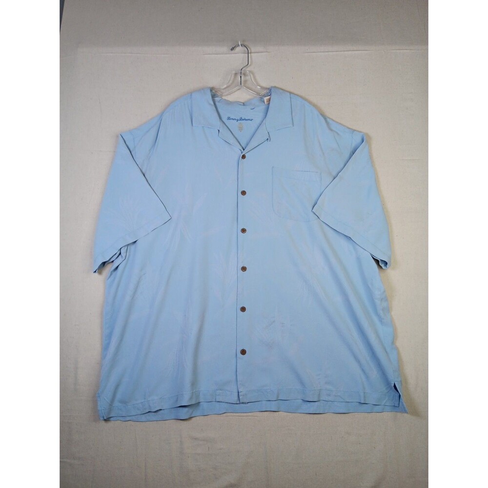 Tommy Bahama Island Zone Camp Shirt Men 3XB Blue 100% Silk Button Up *See Note*